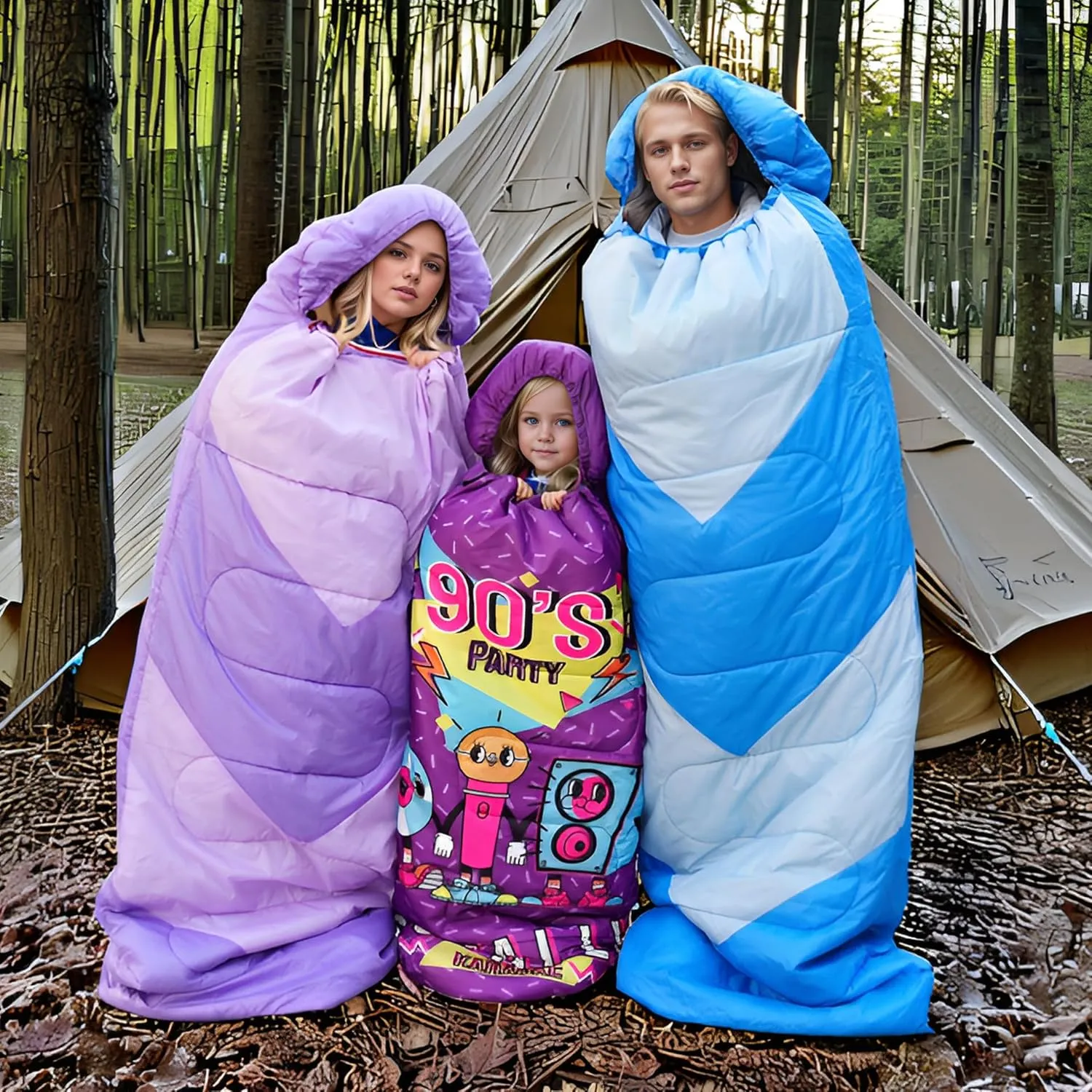 Sleeping Bag for Kids,Portable Camping Sleeping Bags for Boys&Girls with Cute Cartoon Print,Lightweight Waterproof Compact Sleeping Bag for Indoor Outdoor Hiking Travel