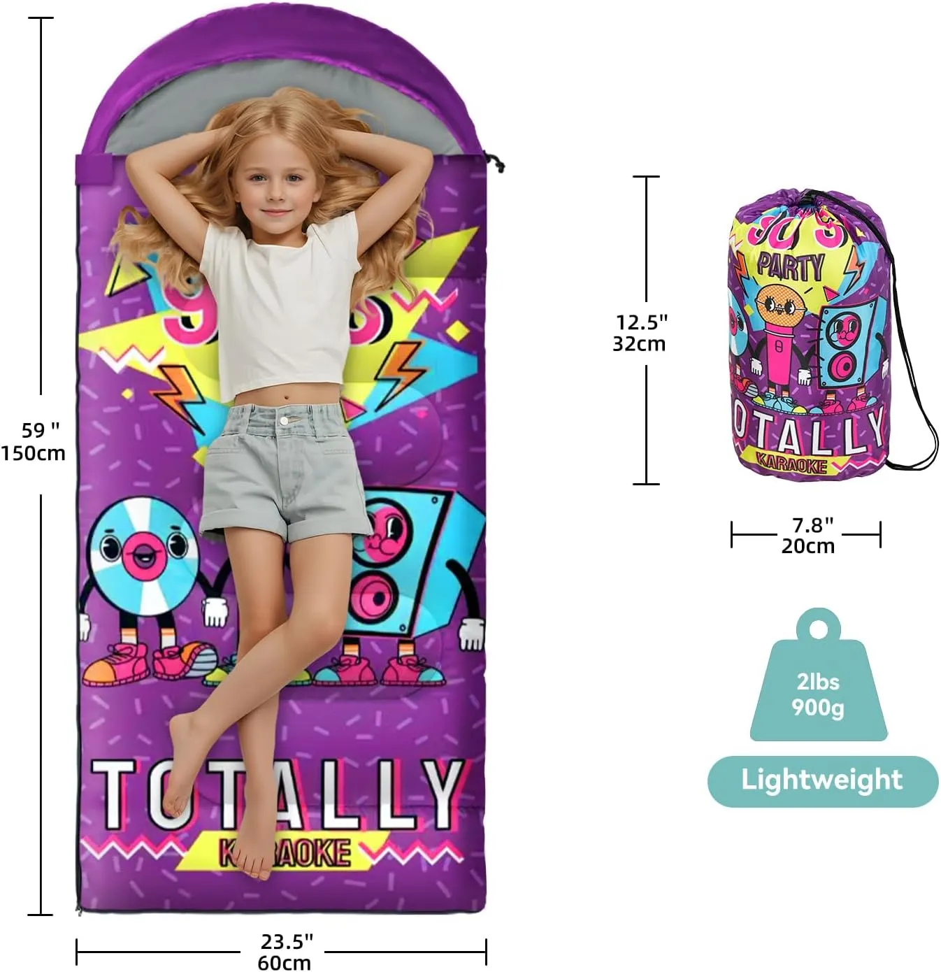 Sleeping Bag for Kids,Portable Camping Sleeping Bags for Boys&Girls with Cute Cartoon Print,Lightweight Waterproof Compact Sleeping Bag for Indoor Outdoor Hiking Travel