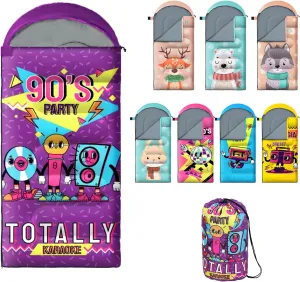 Sleeping Bag for Kids,Portable Camping Sleeping Bags for Boys&Girls with Cute Cartoon Print,Lightweight Waterproof Compact Sleeping Bag for Indoor Outdoor Hiking Travel