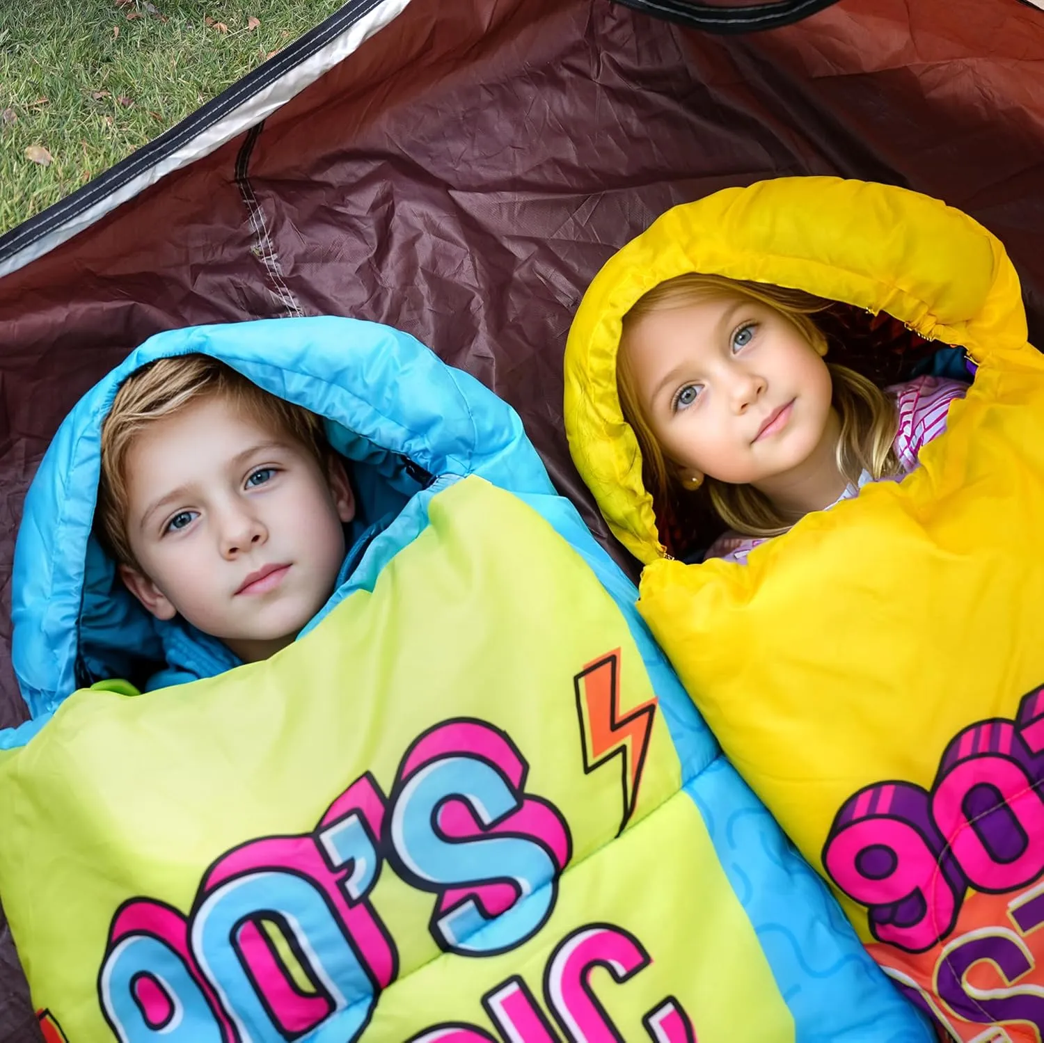 Sleeping Bag for Kids,Portable Camping Sleeping Bags for Boys&Girls with Cute Cartoon Print,Lightweight Waterproof Compact Sleeping Bag for Indoor Outdoor Hiking Travel