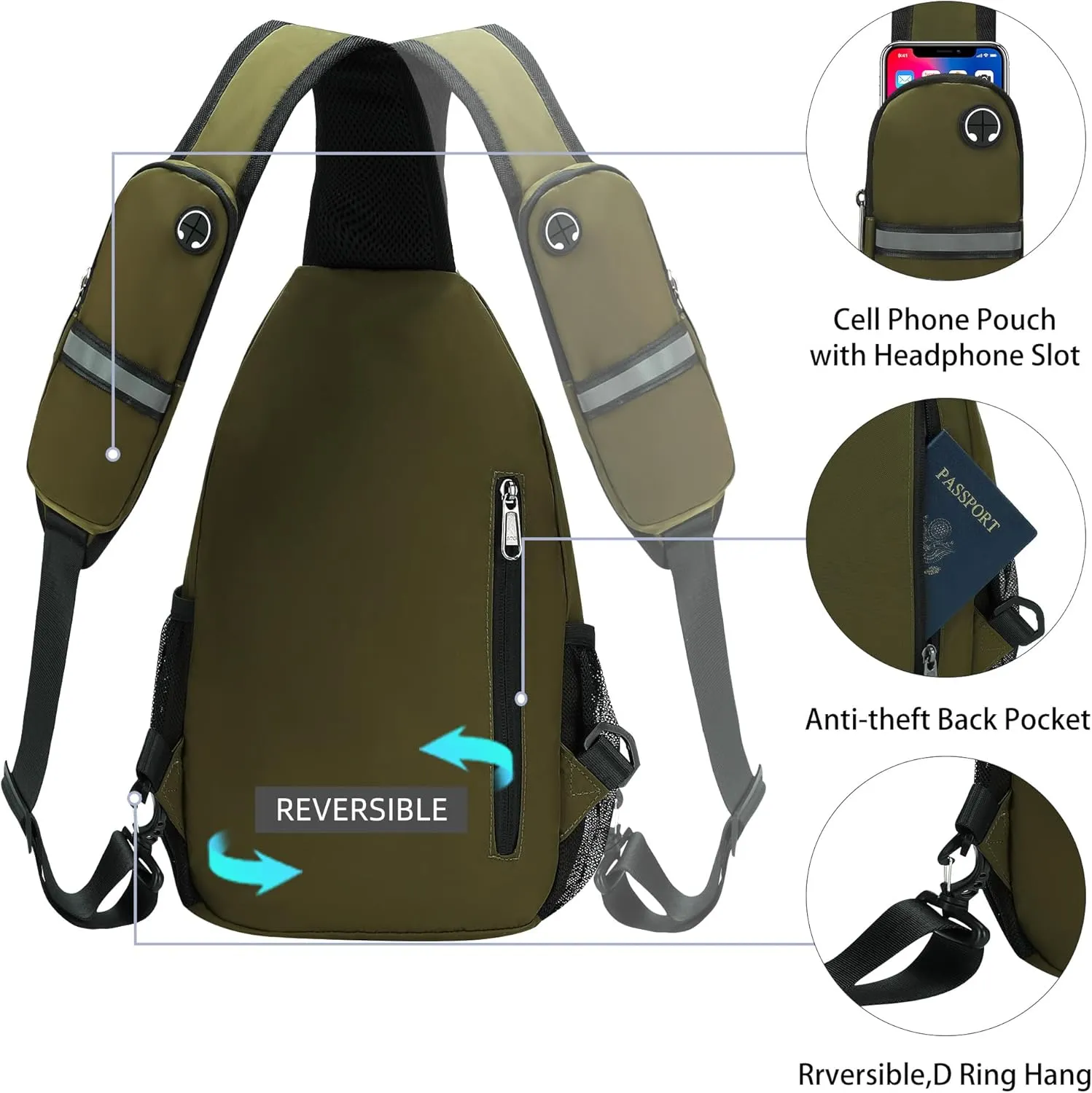 Sling Backpack Crossbody Sling Bag for Women Men Multipurpose Travel Essentials Hiking Chest Bag Daypack