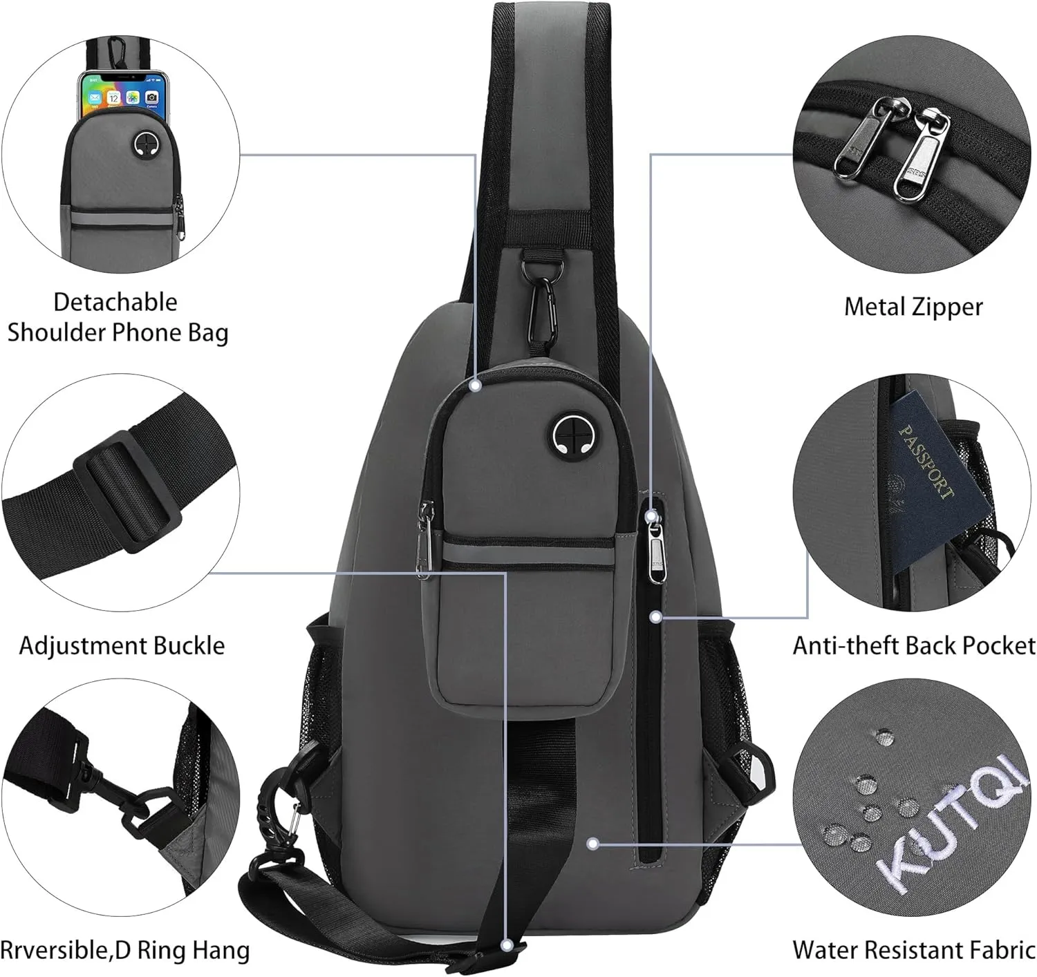 Sling Backpack Crossbody Sling Bag for Women Men Multipurpose Travel Essentials Hiking Chest Bag Daypack