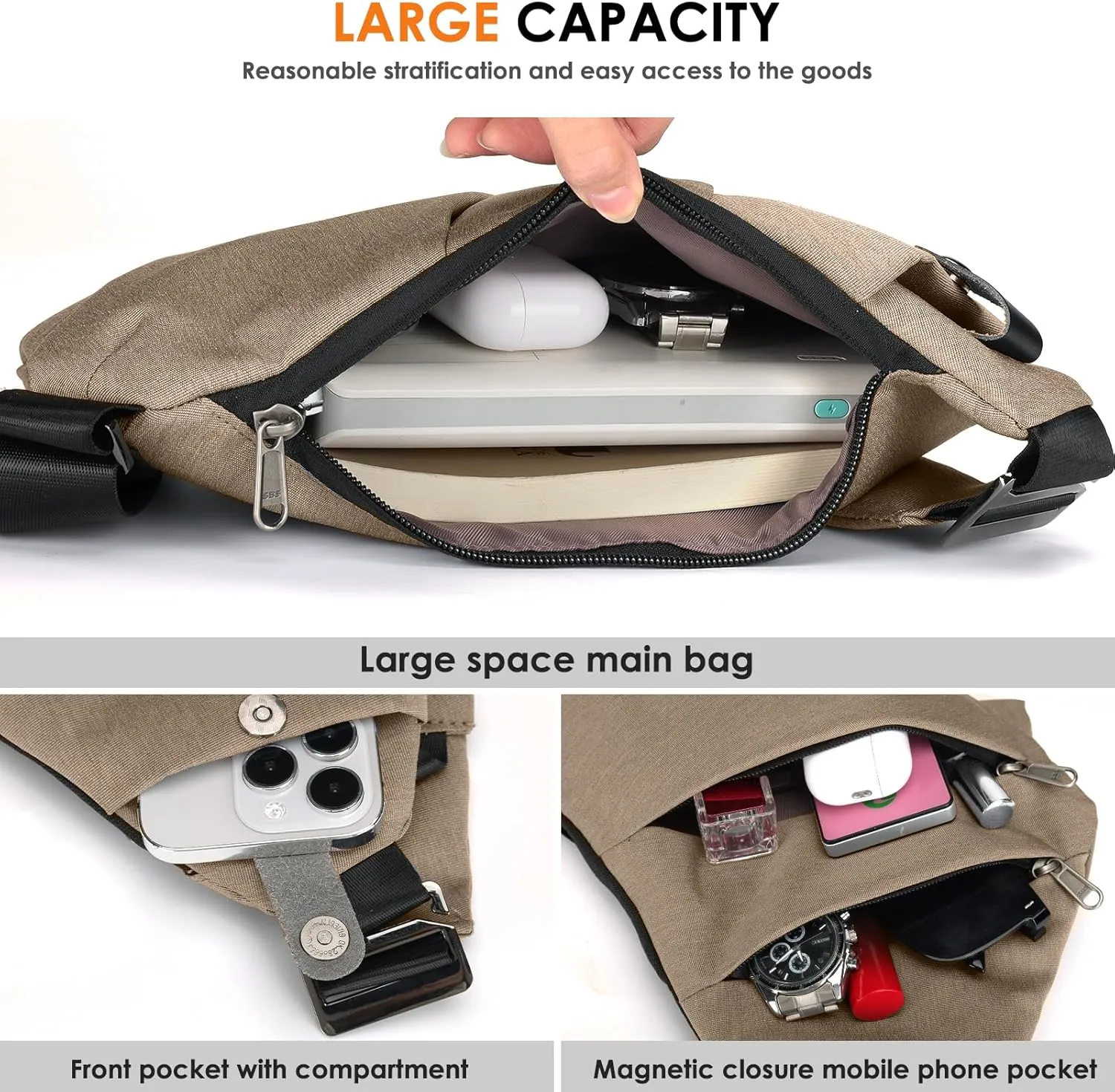 Sling Bag Anti-Theft Crossbody Bag for Women Men Sling Backpack Multipurpose Travel Essentials Hiking Chest Bag Daypack