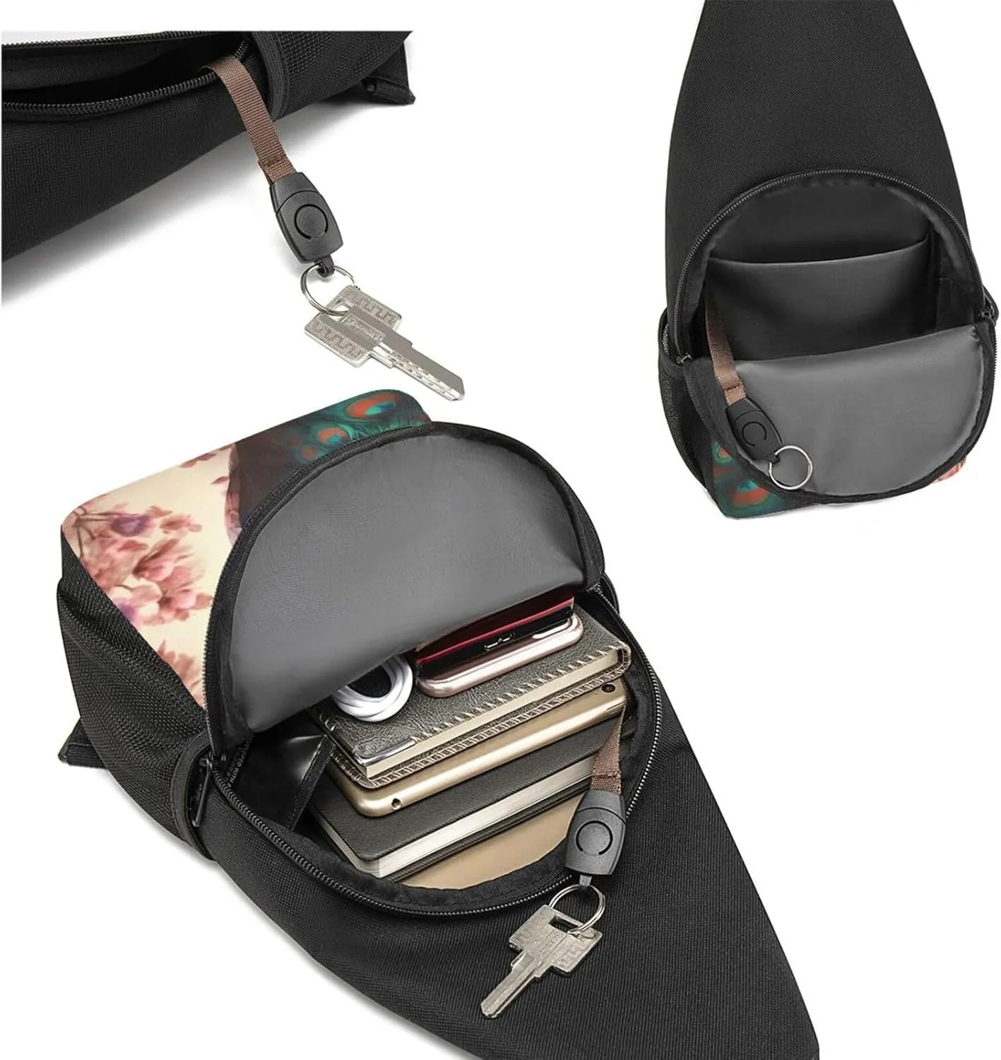 Sling Bag Backpack for Men Women Crossbody peacock Chest Bag Crossbody Bag for Travel Sport Running