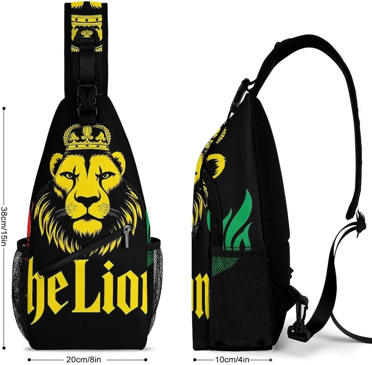Sling Bag Backpack for Men Women Multipurpose Anti-Theft Satchel Bookbags Travel Rucksack Daypack Bookbag, African Flag Lion Judah Rasta Rastafari Jamaica Reggae Shoulder Crossbody Bag Chest Pack
