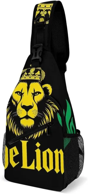 Sling Bag Backpack for Men Women Multipurpose Anti-Theft Satchel Bookbags Travel Rucksack Daypack Bookbag, African Flag Lion Judah Rasta Rastafari Jamaica Reggae Shoulder Crossbody Bag Chest Pack