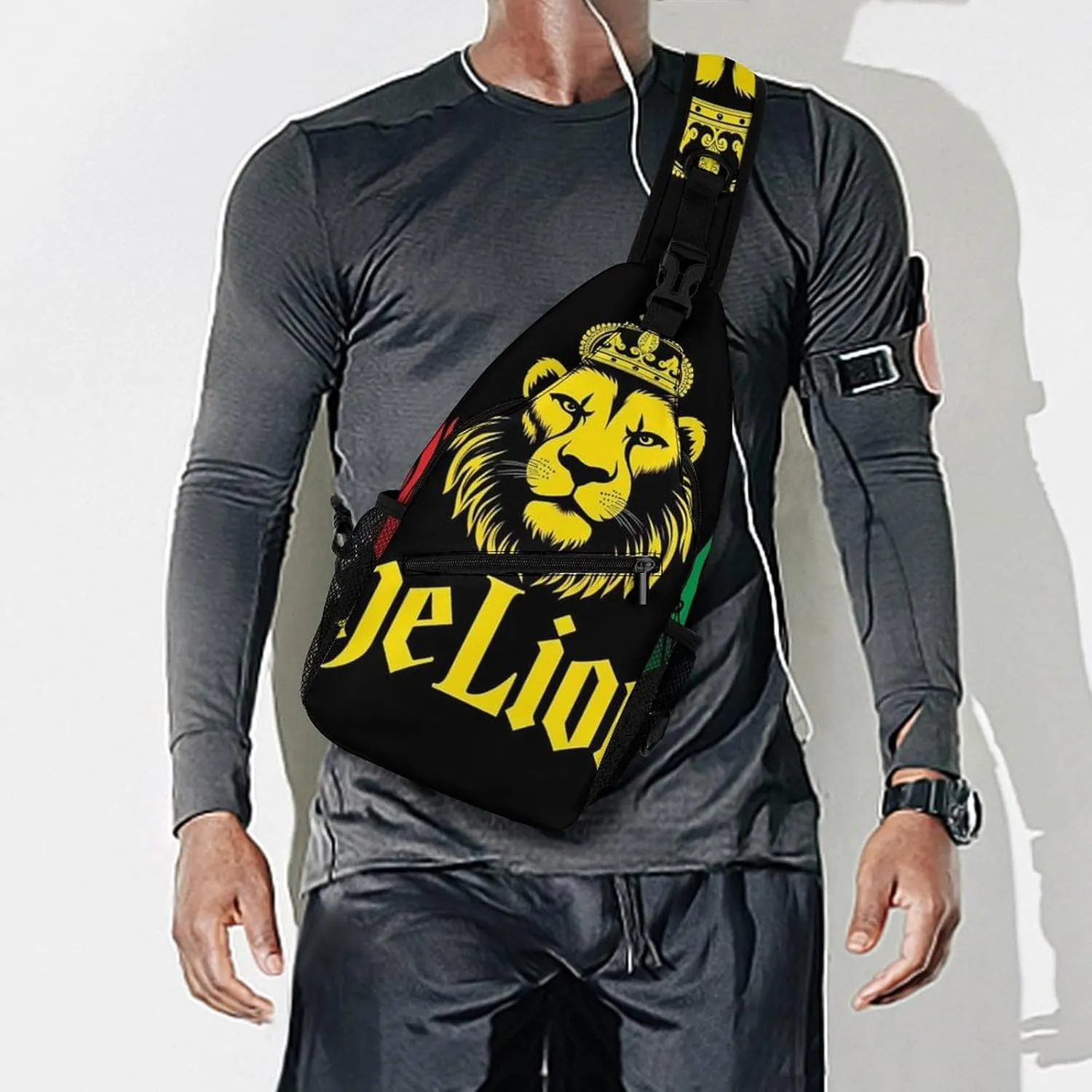 Sling Bag Backpack for Men Women Multipurpose Anti-Theft Satchel Bookbags Travel Rucksack Daypack Bookbag, African Flag Lion Judah Rasta Rastafari Jamaica Reggae Shoulder Crossbody Bag Chest Pack