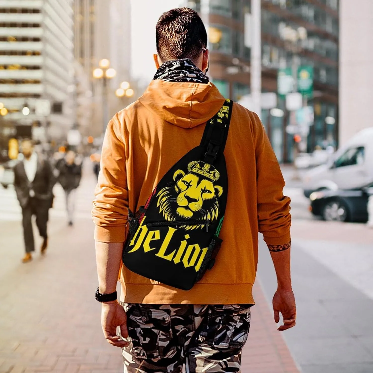 Sling Bag Backpack for Men Women Multipurpose Anti-Theft Satchel Bookbags Travel Rucksack Daypack Bookbag, African Flag Lion Judah Rasta Rastafari Jamaica Reggae Shoulder Crossbody Bag Chest Pack
