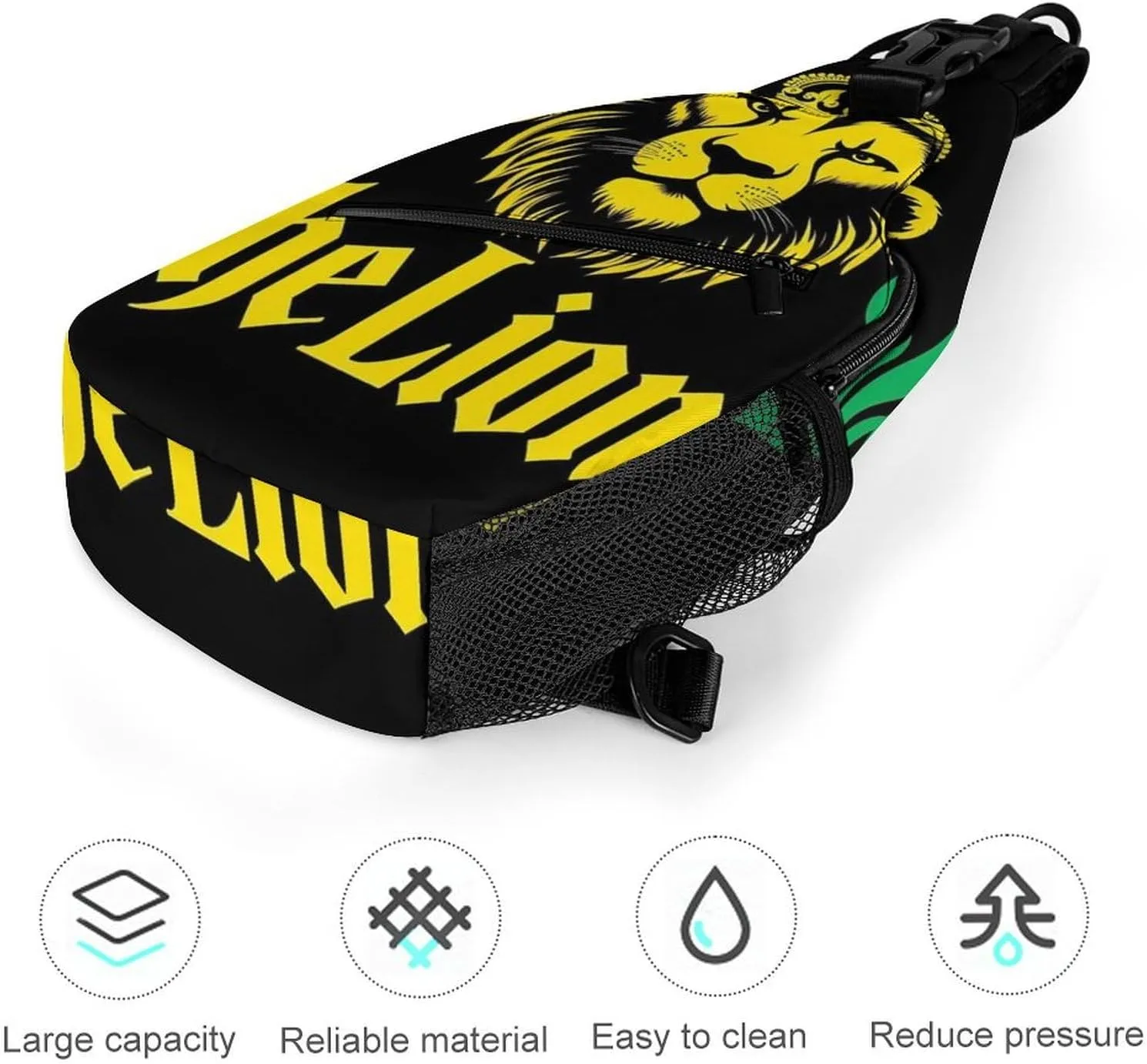 Sling Bag Backpack for Men Women Multipurpose Anti-Theft Satchel Bookbags Travel Rucksack Daypack Bookbag, African Flag Lion Judah Rasta Rastafari Jamaica Reggae Shoulder Crossbody Bag Chest Pack