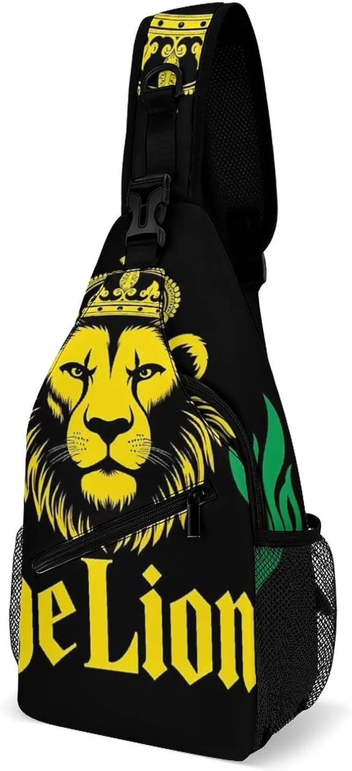 Sling Bag Backpack for Men Women Multipurpose Anti-Theft Satchel Bookbags Travel Rucksack Daypack Bookbag, African Flag Lion Judah Rasta Rastafari Jamaica Reggae Shoulder Crossbody Bag Chest Pack