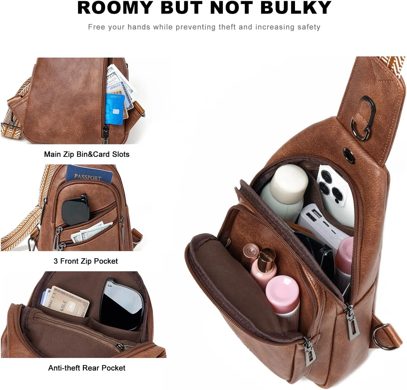 Sling Bag for Women Crossbody Purse Leather Crossbody Bag Fanny Pack Chest Pack for Travel Everyday Vacation