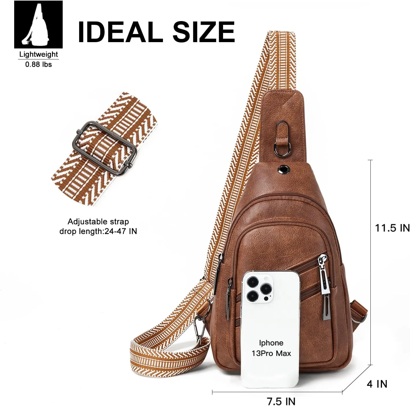 Sling Bag for Women Crossbody Purse Leather Crossbody Bag Fanny Pack Chest Pack for Travel Everyday Vacation