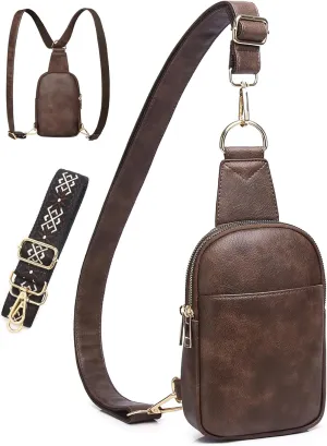 Sling Bag for Women Crossbody Purse, Vegan Leather Crossbody Bags, Trendy Fanny Packs Cross Body Purses Travel Chest with 2 Straps Gifts for Her