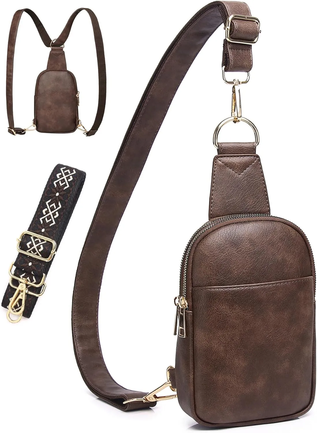Sling Bag for Women Crossbody Purse, Vegan Leather Crossbody Bags, Trendy Fanny Packs Cross Body Purses Travel Chest with 2 Straps Gifts for Her