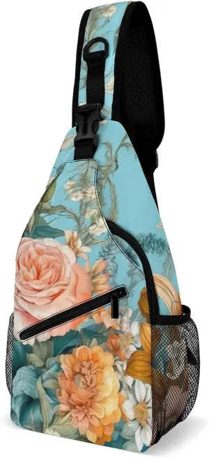 Sling Bag for Women Men Chest Bag Different Varieties of Flowers Daypack Fanny Pack Cross Body Bag for Traveling