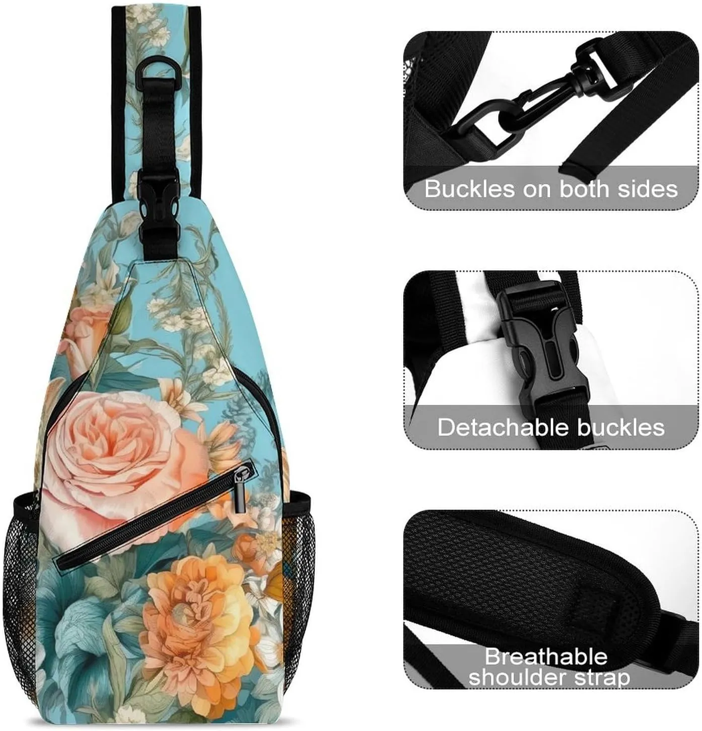 Sling Bag for Women Men Chest Bag Different Varieties of Flowers Daypack Fanny Pack Cross Body Bag for Traveling
