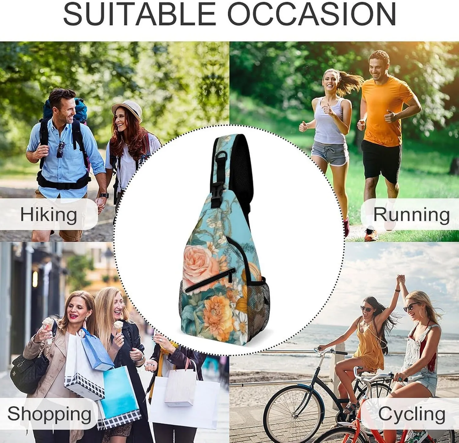 Sling Bag for Women Men Chest Bag Different Varieties of Flowers Daypack Fanny Pack Cross Body Bag for Traveling