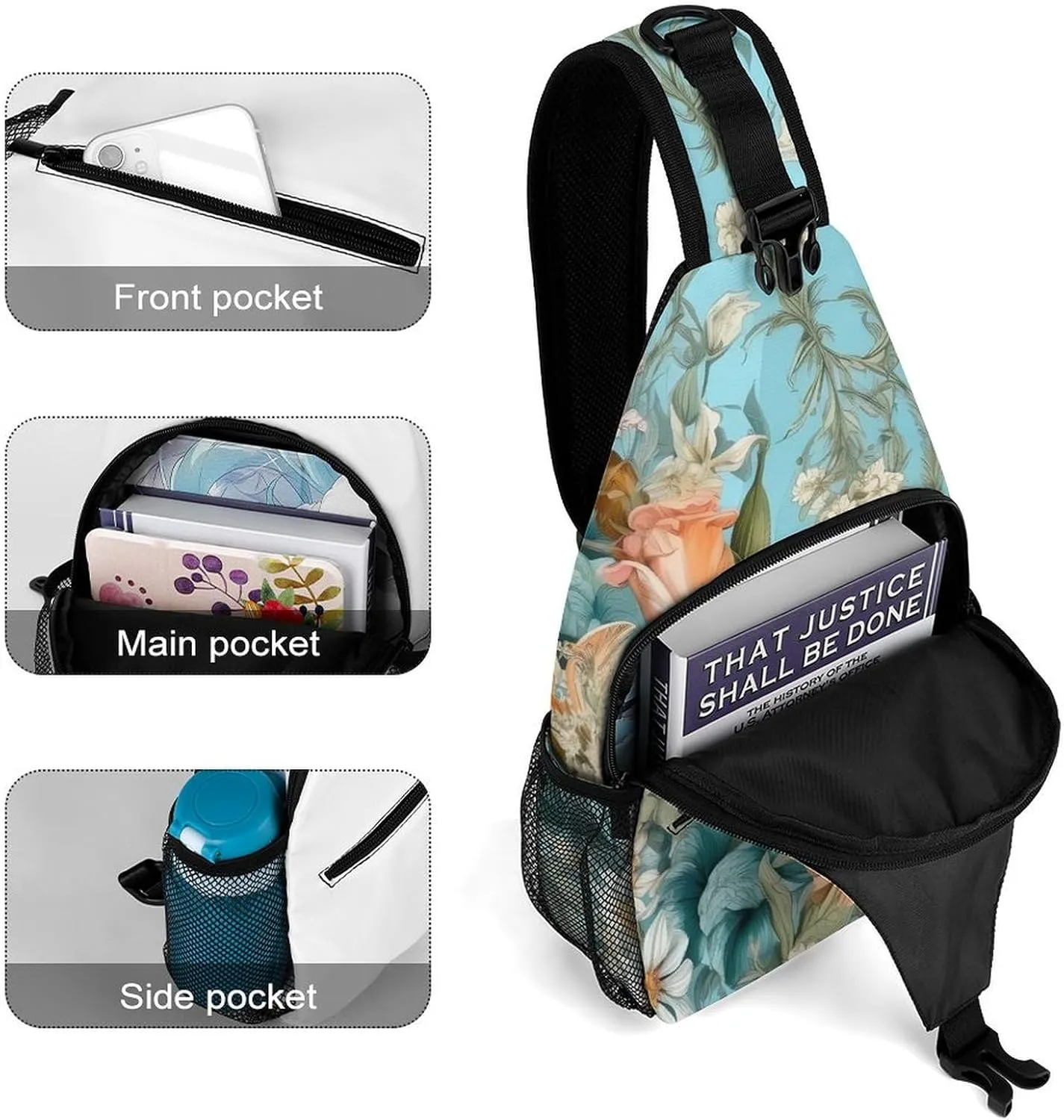 Sling Bag for Women Men Chest Bag Different Varieties of Flowers Daypack Fanny Pack Cross Body Bag for Traveling