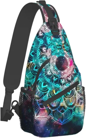 Sling Bag For Women Men, Crossbody Sling Backpack, Chest Bag for Hiking Travel Daypack, Multipurpose Lightweight Shoulder Bag, Galaxy Mandala