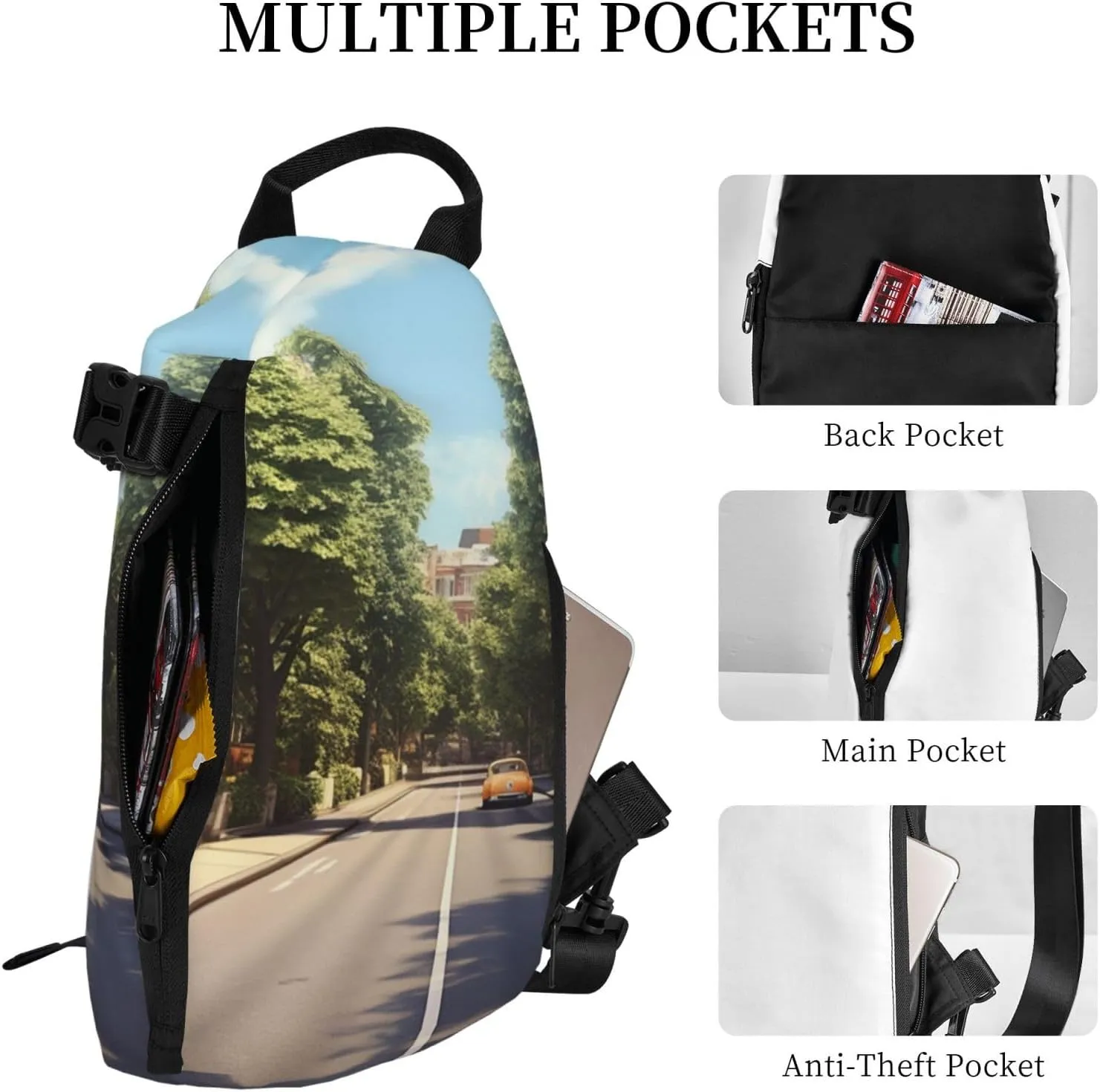 Sling Bag for Women Men Shoulder Bag Universe Landscape Painting Chest Bag Travel Fanny Pack Lightweight Casual Daypack, Summer Street, One Size