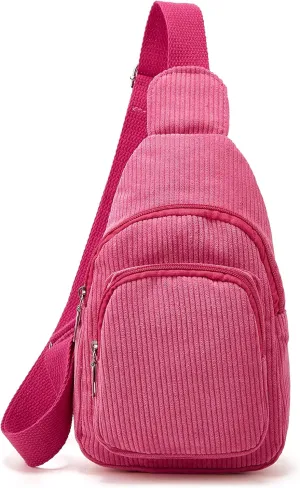 Sling Bag for Women Small Crossbody Sling Bag Corduroy Sling Backpack Fanny Belt Bag for Travel Sports Running Hiking