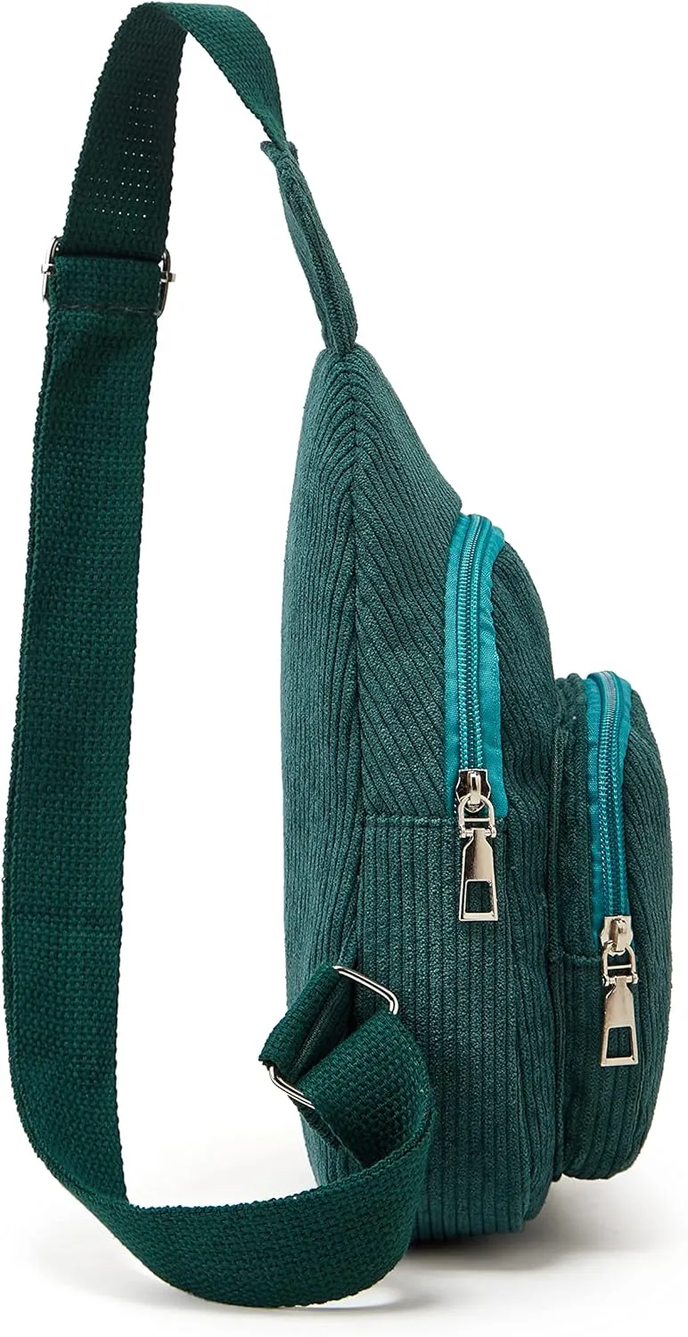 Sling Bag for Women Small Crossbody Sling Bag Corduroy Sling Backpack Fanny Belt Bag for Travel Sports Running Hiking