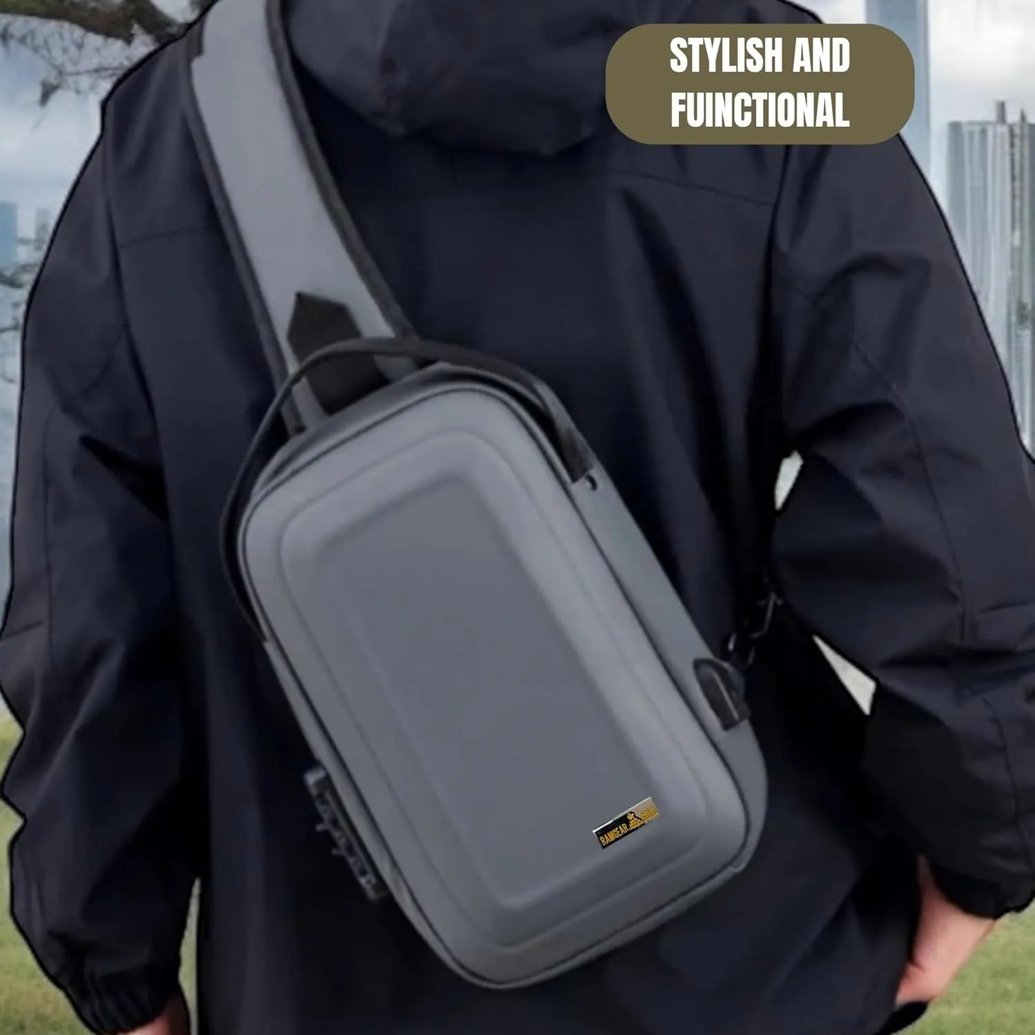 Sling Bag with Chest Strap - Crossbody Bag for Men - Gold Man Purse