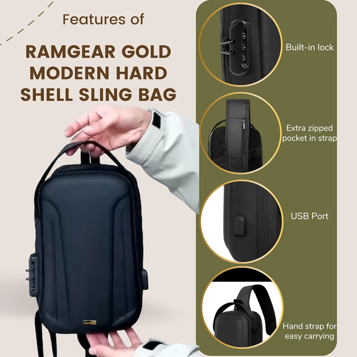 Sling Bag with Chest Strap - Crossbody Bag for Men - Gold Man Purse