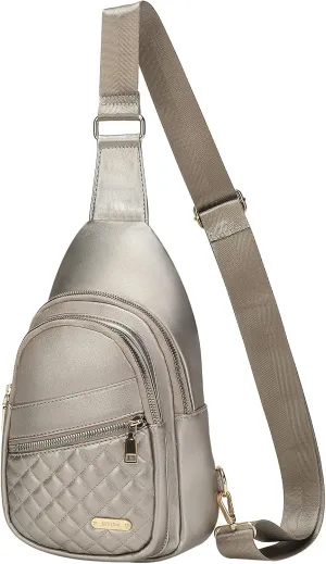 Sling Bags for Women Man - Small Crossbody Backpack - PU Leather Women's Chest Bag Casual Packs for Travel - Grey