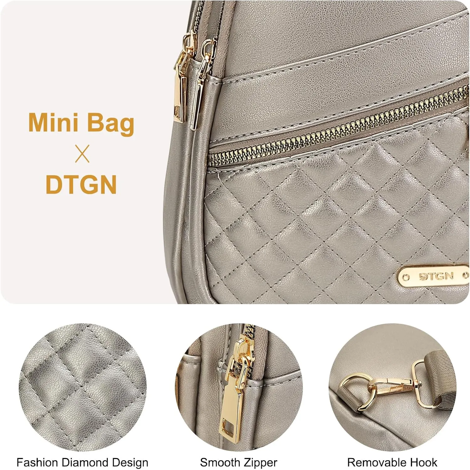 Sling Bags for Women Man - Small Crossbody Backpack - PU Leather Women's Chest Bag Casual Packs for Travel - Grey