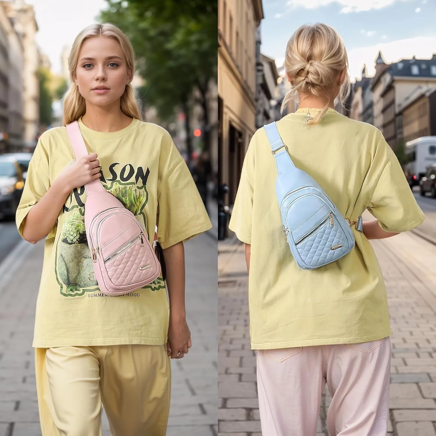 Sling Bags for Women Man - Small Crossbody Backpack - PU Leather Women's Chest Bag Casual Packs for Travel - Grey