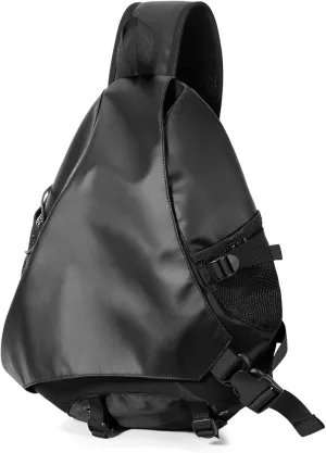 Sling Crossbody Backpack Shoulder Bag for Men Women One Strap Sling Bag Backpack for Hiking Walking Biking Travel Cycling (leather black, 18L)