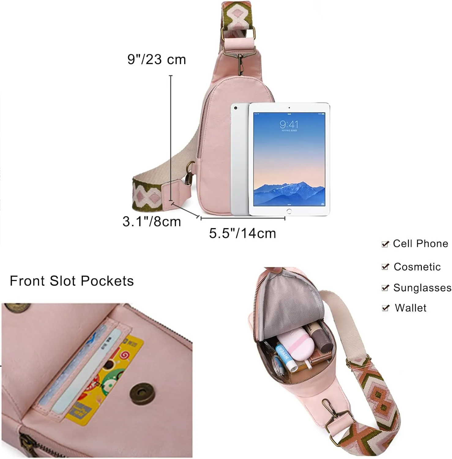 Sling Crossbody Bag for Women Chest Purse Fanny Pack Shoulder Backpack With Guitar Strap