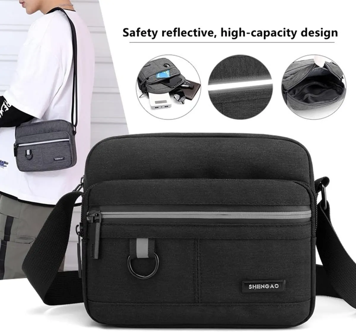 Small Canvas Crossbody Bag for Men,Small Shoulder Bag, Mini Messenger Bag for Cell Phone, Portable mobile phone coin bag
