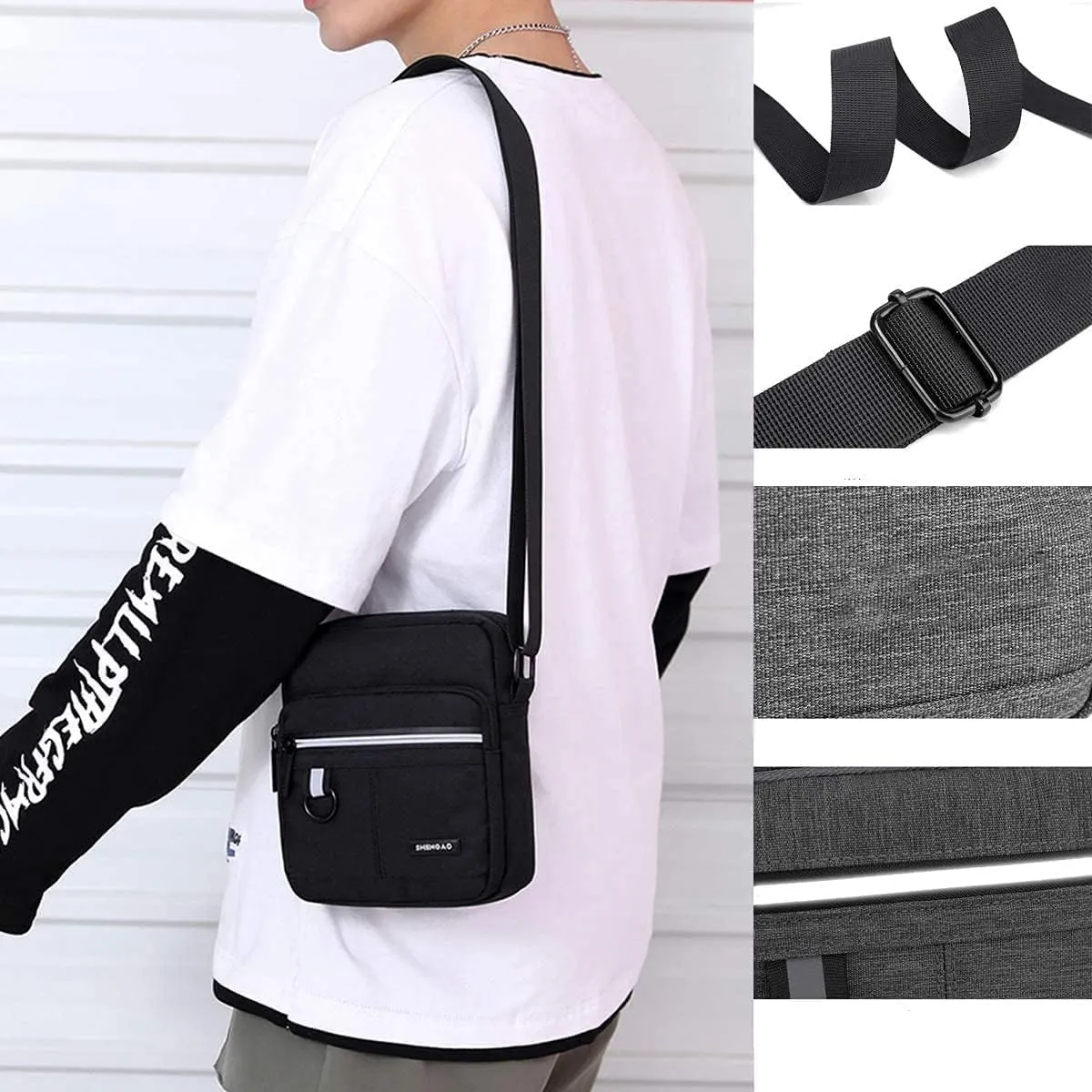 Small Canvas Crossbody Bag for Men,Small Shoulder Bag, Mini Messenger Bag for Cell Phone, Portable mobile phone coin bag