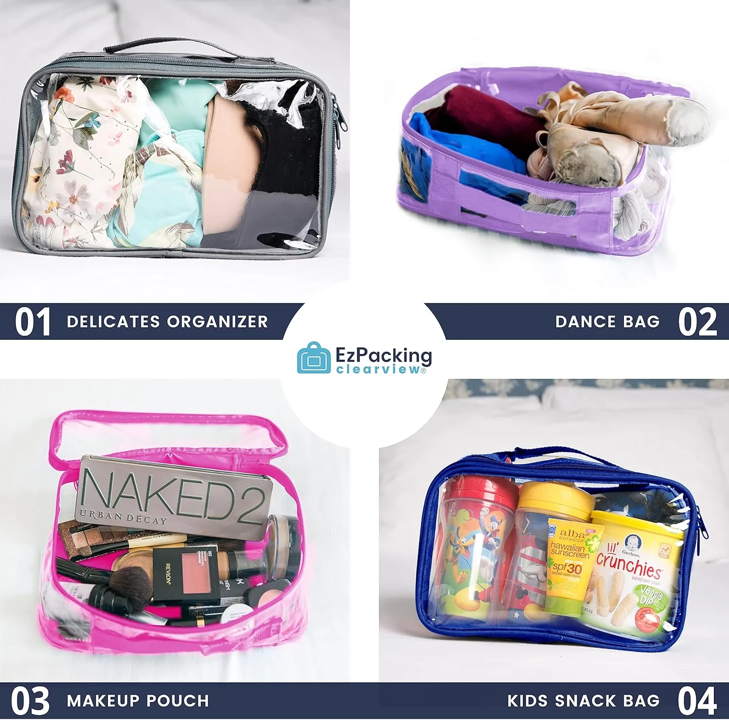 Small Clear Travel Packing Cube/See Through PVC Plastic Pouch for Carry On Suitcase, Backpack or Diaper Bag/Transparent Multipurpose Accessories, Makeup & Underwear Organizer w/Handle (Gray)