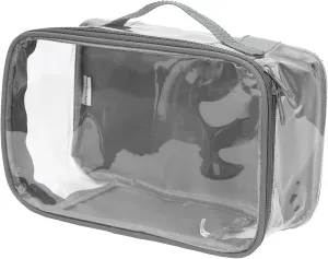 Small Clear Travel Packing Cube/See Through PVC Plastic Pouch for Carry On Suitcase, Backpack or Diaper Bag/Transparent Multipurpose Accessories, Makeup & Underwear Organizer w/Handle (Gray)