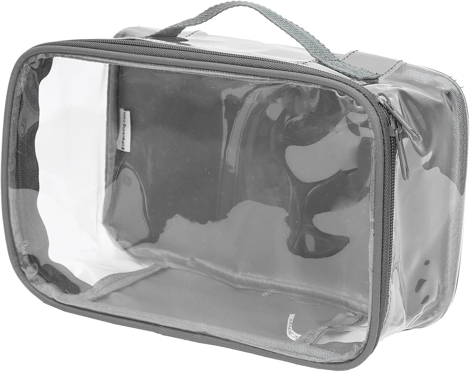 Small Clear Travel Packing Cube/See Through PVC Plastic Pouch for Carry On Suitcase, Backpack or Diaper Bag/Transparent Multipurpose Accessories, Makeup & Underwear Organizer w/Handle (Gray)