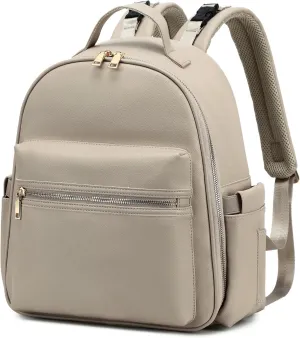 Small Diaper Backpack with Stroller Buckle, Insulated Pockets and Water-proof Pocket (Beige)