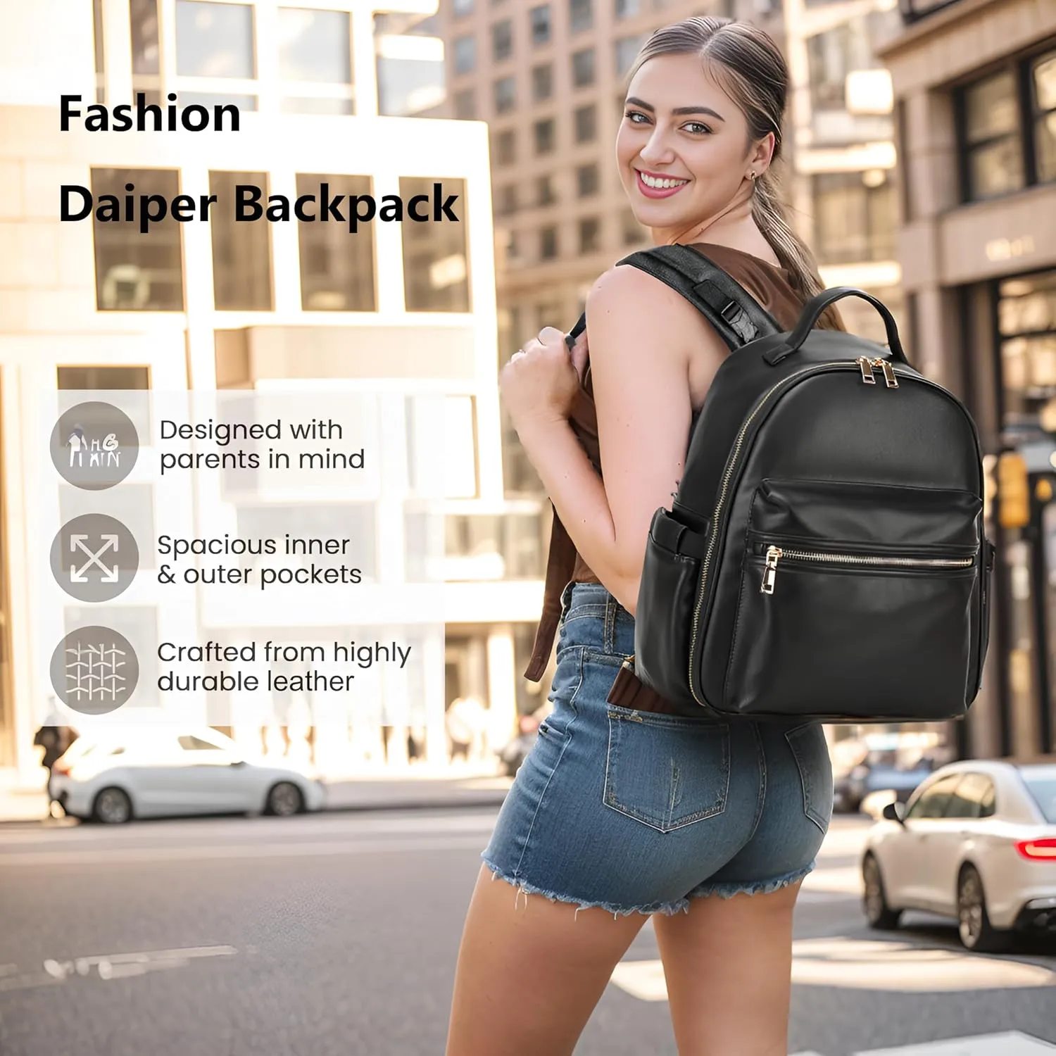 Small Diaper Backpack with Stroller Buckle, Insulated Pockets and Water-proof Pocket (Beige)