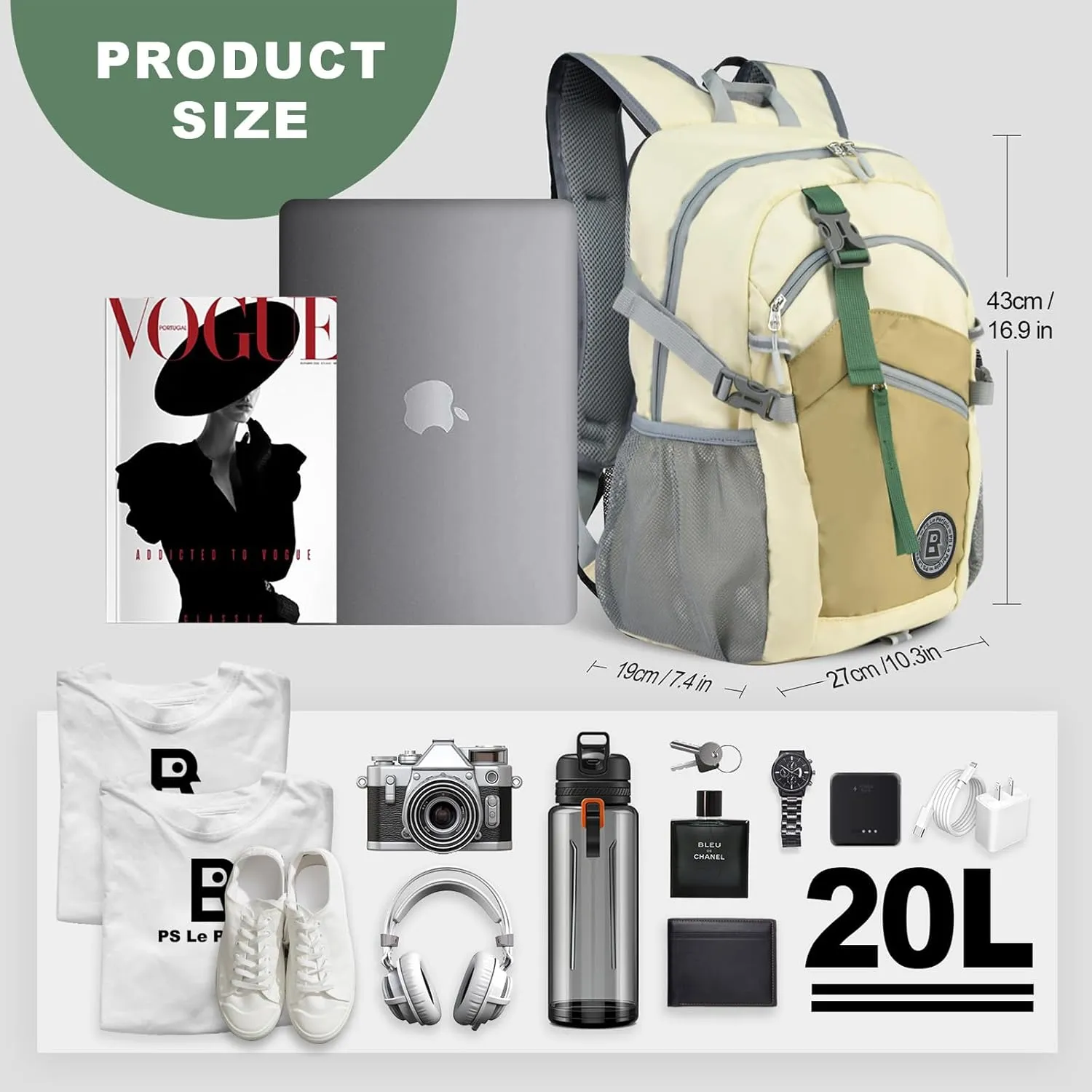 Small Hiking Backpack, 20L Lightweight Travel Backpack with Phone Pocket, Hiking Daypack for Women Men,Beige