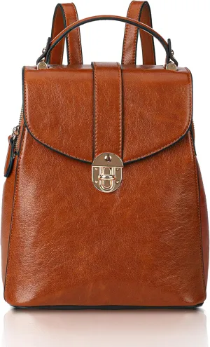 Small Leather Backpack Purse for Women - Women’s Fashion Backpack Handbags - Leather Back Pack Purse (Brown)