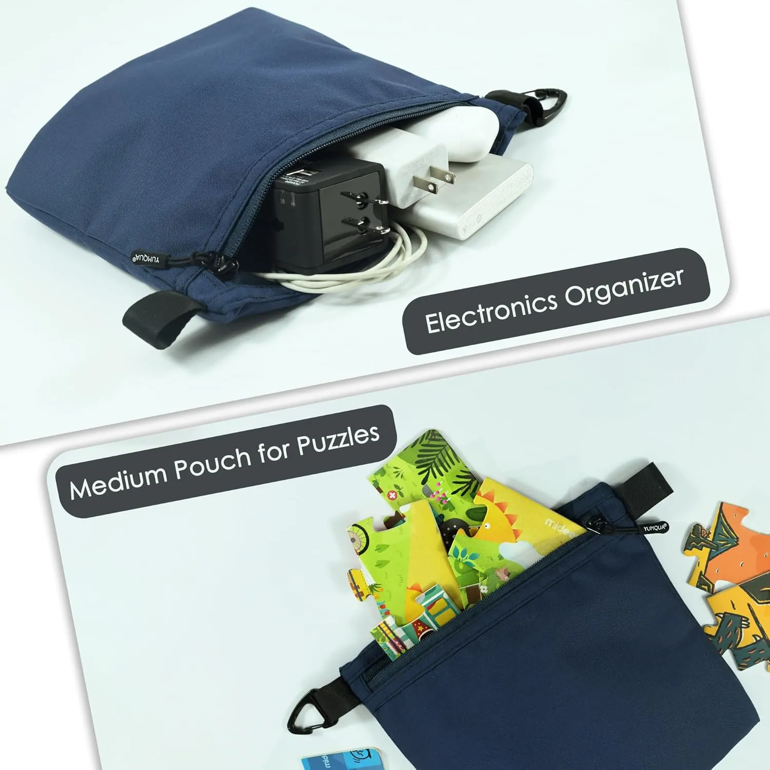 Small Pouch for Travel Essentials, Makeup Pouch Bag with Carabiner Clip on Backpack Dopp Kit Storage Pouch Organization for Toiletries, Cosmetics, Tech, Tools, Water Resistant 500D Nylon (Dark Blue)