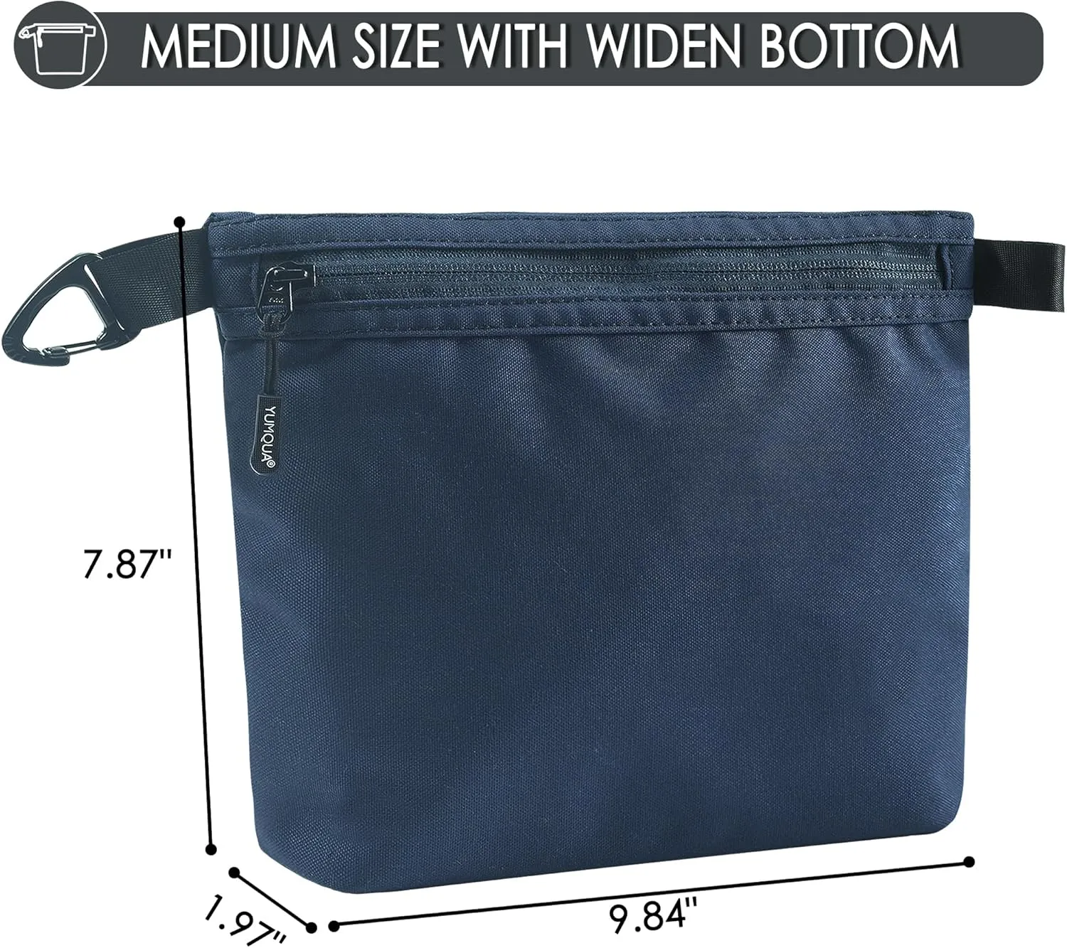 Small Pouch for Travel Essentials, Makeup Pouch Bag with Carabiner Clip on Backpack Dopp Kit Storage Pouch Organization for Toiletries, Cosmetics, Tech, Tools, Water Resistant 500D Nylon (Dark Blue)