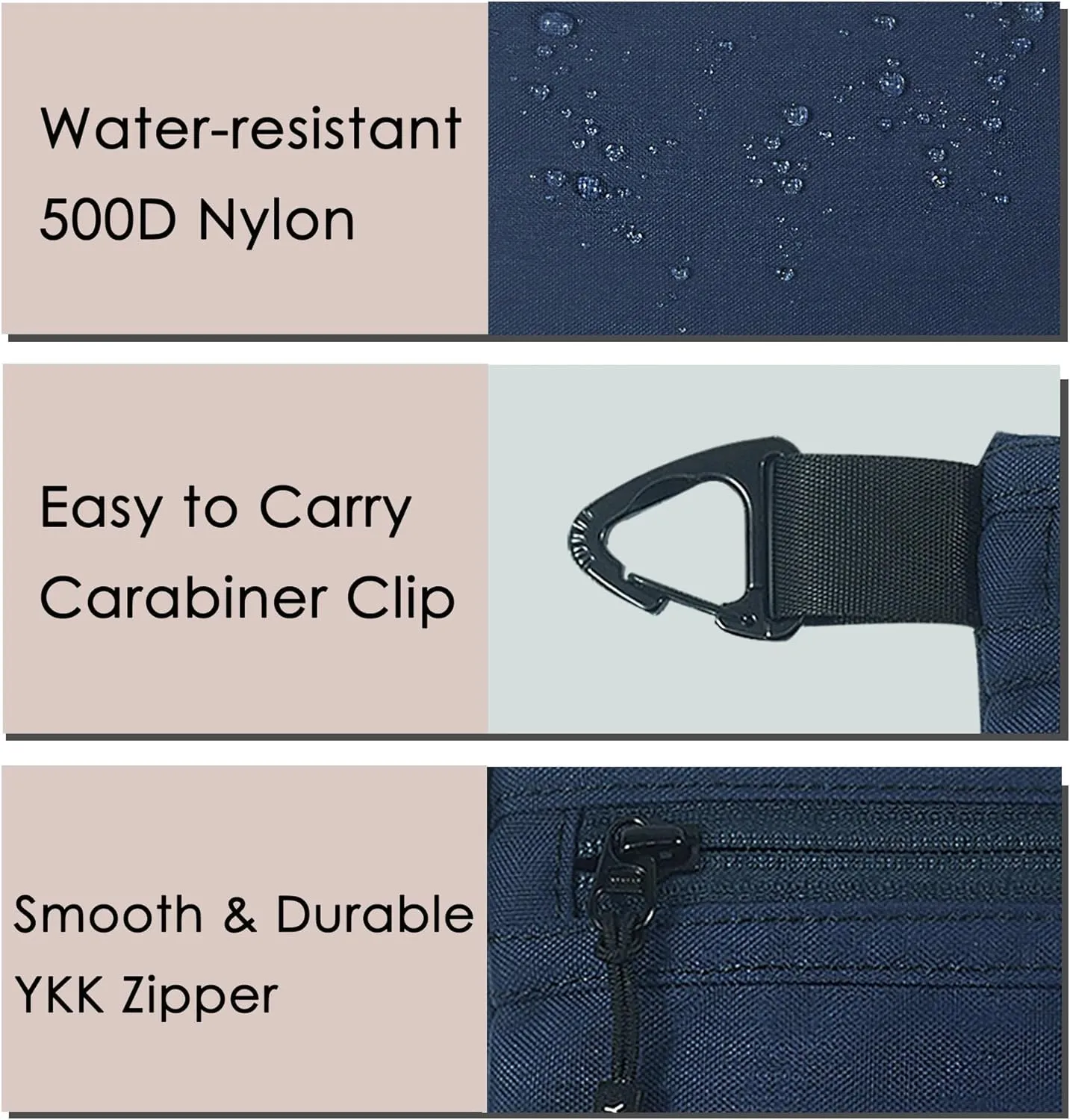 Small Pouch for Travel Essentials, Makeup Pouch Bag with Carabiner Clip on Backpack Dopp Kit Storage Pouch Organization for Toiletries, Cosmetics, Tech, Tools, Water Resistant 500D Nylon (Dark Blue)