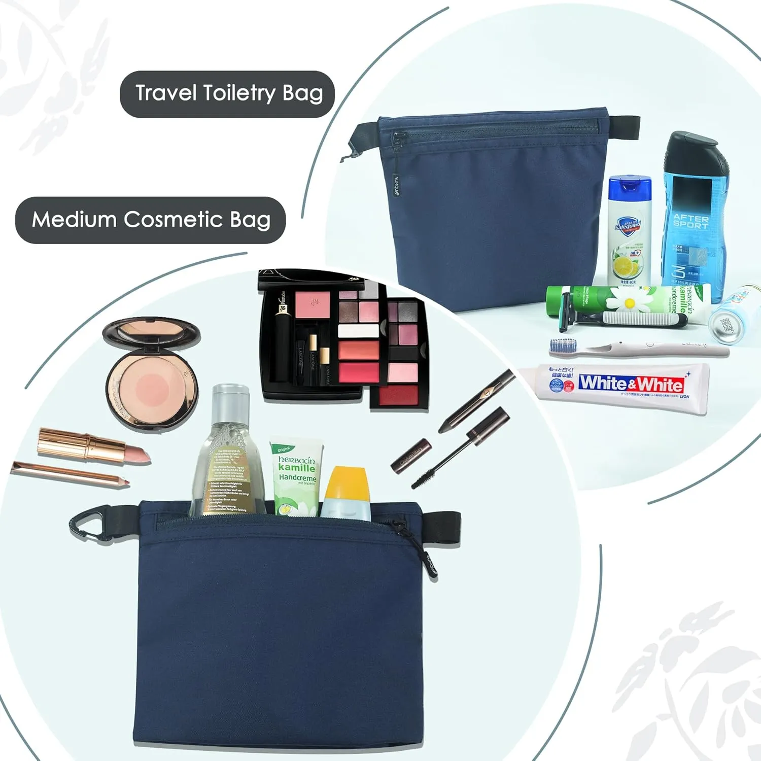 Small Pouch for Travel Essentials, Makeup Pouch Bag with Carabiner Clip on Backpack Dopp Kit Storage Pouch Organization for Toiletries, Cosmetics, Tech, Tools, Water Resistant 500D Nylon (Dark Blue)