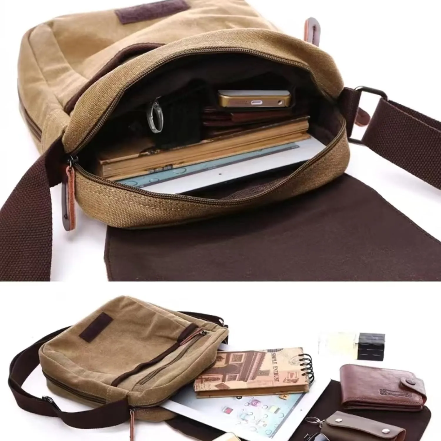 Small retro canvas messenger men's crossbody bag and shoulder bag