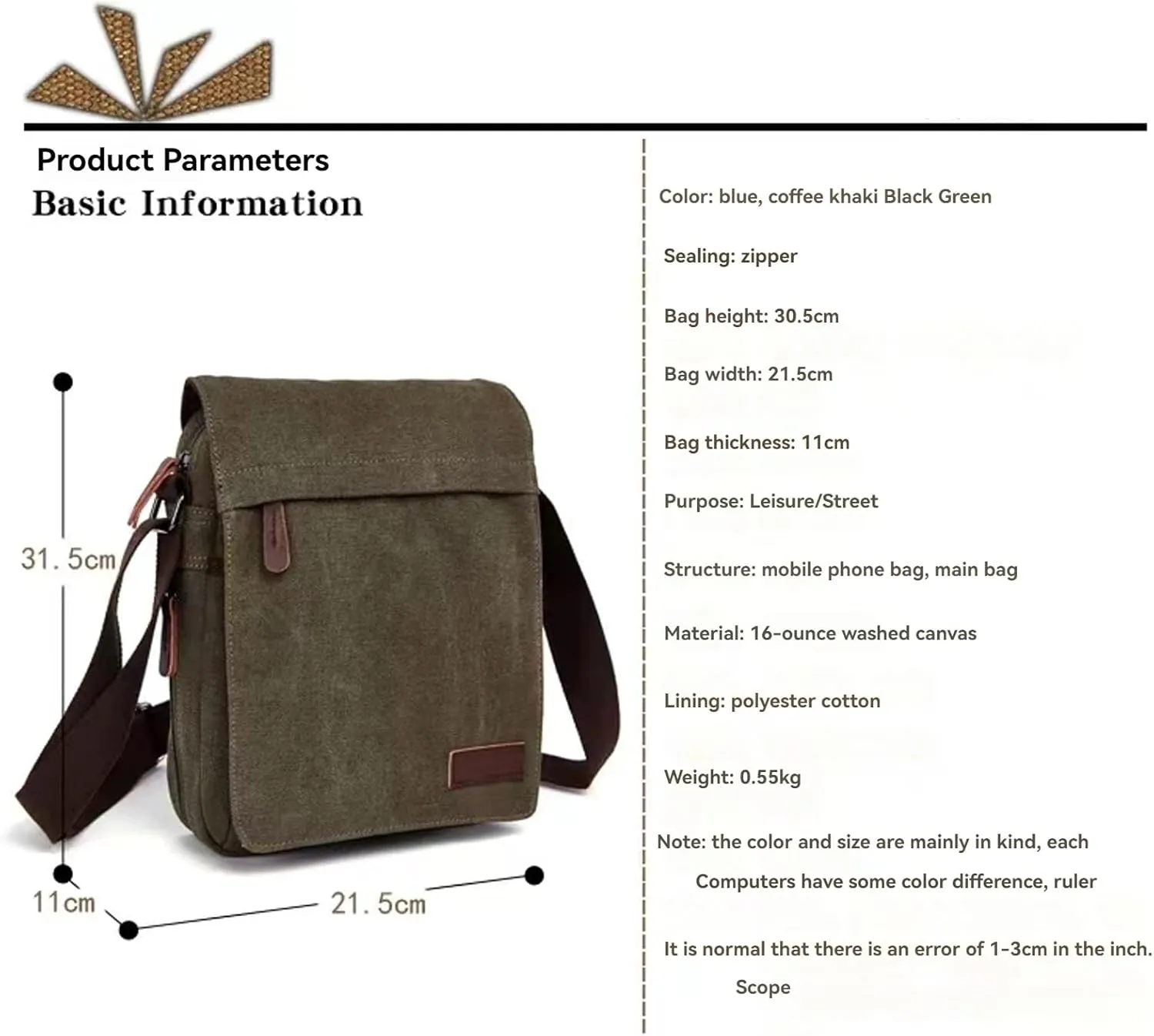 Small retro canvas messenger men's crossbody bag and shoulder bag
