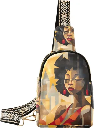 Small Sling Bag for Women African Woman Art Leather Crossbody Bags Chest Bag Waist Packs