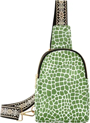 Small Sling Bag for Women Green Lizard Skin Print Leather Crossbody Bags Chest Bag Waist Packs